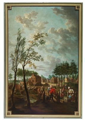 A Village Scene with Peasants in the Foreground by 
																	Jan Anton Garemyn