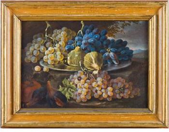 Grapes and Figs on a Plate; and Grapes and a Peach by 
																			 Roman School