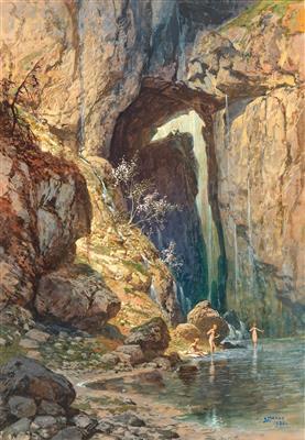 Bathers at a waterfall by 
																			Georg Janny
