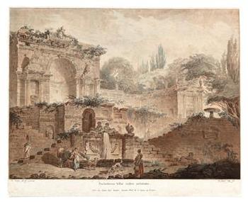 A view of the ruins of the Villa Sachetti by 
																	Jean Francois Janinet
