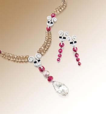 A Unique And Spectacular Diamond And Gem-Set 'Jambi' Necklace And A Pair Of Matching Pendent Earrings Cartier by 
																			 Cartier