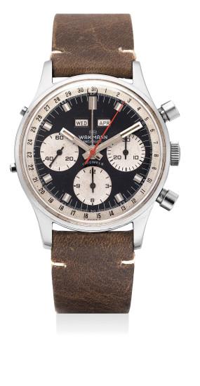 A Fine Stainless Steel Chronograph Wristwatch With Triple Calendar by 
																	 Wakmann Watch Company