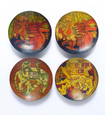 A Group Of Four Lacquer Plates by 
																	 Nguyen Tu Nghiem