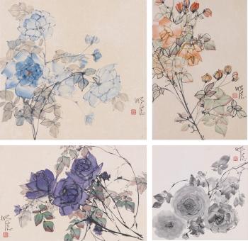 Four Paintings Of Roses by 
																	 Earl Lu