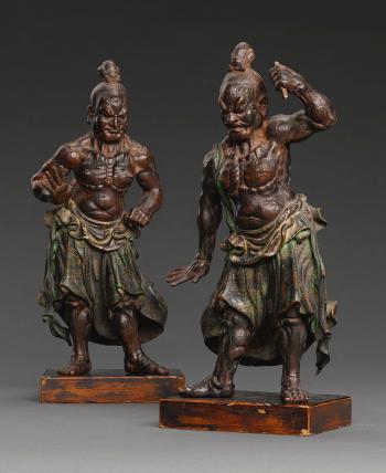 A Pair of Rare Wood Sculptures of Nioedo Period by 
																	Ogawa Haritsu