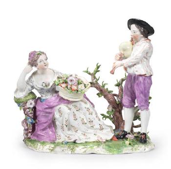 A Strasbourg Porcelain Group Emblematic Of Spring by 
																	Johann Wilhelm Lanz