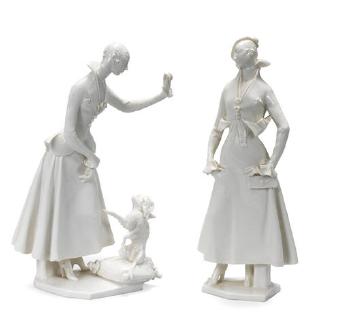 Two Nymphenburg White Figures Of Fashionable Ladies by 
																	Paul Scheurich