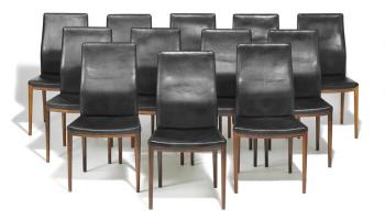 High-back dining chairs with Brazilian rosewood frame by 
																	Helge Vestergaard-Jensen