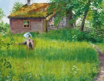 Girl (Ellen Sager) in the summer green field by 
																	Olof Sager-Nelson