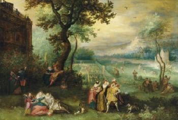 Elegant Company Making Merry In An Ornamental Garden By A Country House - An Allegory Of The Five Senses by 
																	David Vinckeboons