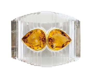 Art Deco Rock Crystal Citrine And Silver Bangle Bracelet René Boivin by 
																			 Maison Rene Boivin