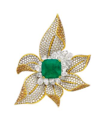 Impressive Emerald Diamond And Colored Diamond Brooch Fred by 
																	 Fred