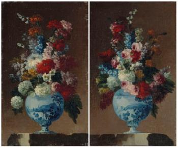 Vase of Flowers Comprising Four Roses; and Vase of Flowers Including a Rose by 
																	Michele Antonio Rapous