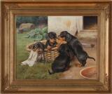 Four Puppies in a basket by 
																			Ejnar Vindfeldt