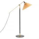Telescope floor lamp with brass frame and black lacquered metal base, shade of pleated paper by 
																			Aage Petersen