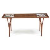 Rectangular coffee table of Brazilian rosewood, top with tiles by 
																			Helge Vestergaard-Jensen