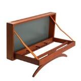 Solid mahogany wall hanger with leather straps and greyish blue lacquered background by 
																			Poul Ostergaard