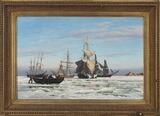 Numerous ships stuck in the ice by 
																			Andreas Christian Riis Carstensen