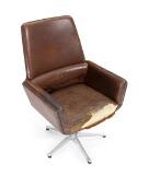 A highback swivel chair with chromed steel base, upholstered in sides, seat and back with brown leather. Model 210 by 
																			 Cado Co