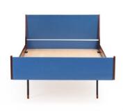 Rosewood bed, blue painted head and footboard by 
																			Bodil Kjaer