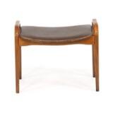 Stool of stained oak. Upholstered with later brown leather by 
																			 Swedese Mobler