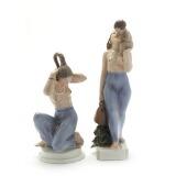 Mother and Child and Morning two porcelain figurines decorated in colours by 
																			Jens Jacob Bregno