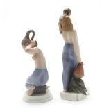 Mother and Child and Morning two porcelain figurines decorated in colours by 
																			Jens Jacob Bregno