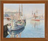 Cutters and a steamships in Copenhagen Harbour by 
																			Robert Panitzsch