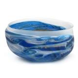 Waves. A glass bowl decorated in blue and white by 
																			 Baltic Sea Glass