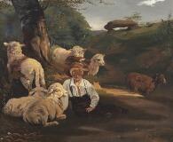 Landscape with a shepard and his sheep by 
																			Albert Rudinger