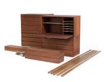 System Royal. Wall mounted teak shelving system by 
																			Poul Cadovius