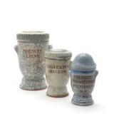 Three pharmacy jars of stoneware by 
																			Patrick Nordstrom