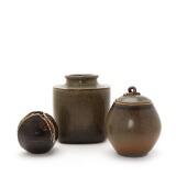 Two vases and a lid jar of stoneware by 
																			Ebbe Sadolin