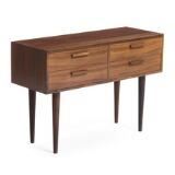 A rosewood chest of drawers, front with four drawers by 
																			 Feldballe Møbelfabrik