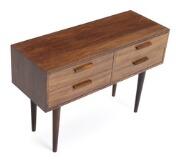 A rosewood chest of drawers, front with four drawers by 
																			 Feldballe Møbelfabrik
