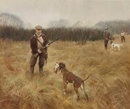 A hunting scene by 
																			Knud Edsberg