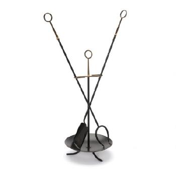 Fireplace tool set of brass and black painted metal by 
																	 Ystad-Metall
