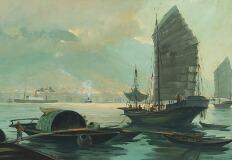 Ships in the port of Hong Kong by 
																			Eduard Edler