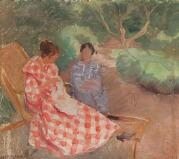A gardenscene with two sitting women by 
																			Marius Hammann