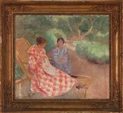 A gardenscene with two sitting women by 
																			Marius Hammann