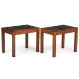 A pair of side tables of mahogany. Top with black shale by 
																			Svend Langkilde