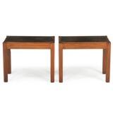 A pair of side tables of mahogany. Top with black shale by 
																			Svend Langkilde