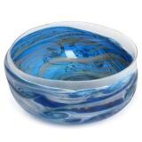 Waves. A glas bowl decorated in blue and white by 
																			 Baltic Sea Glass