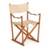 Folding chair of beech. Seat and back with light canvas. Full grain leather armrests by 
																			 Cado Co
