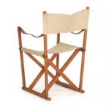 Folding chair of beech. Seat and back with light canvas. Full grain leather armrests by 
																			 Cado Co