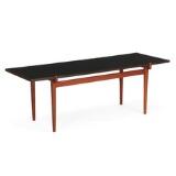 Rectangular coffee table of teak with reversible top with black formica on one side by 
																			Kai Lyngfeldt Larsen