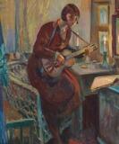 A Woman Playing Guitar by 
																			Johannes Norretranders