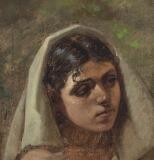 Portrait of an Italian woman with a white head scarf by 
																			Elisabeth Jerichau-Baumann