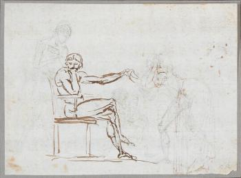 A Seated Male Nude Surrounded By Standing and Kneeling Figures by 
																	Nicolai Abraham Abildgaard