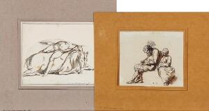 A Seated Couple  Fragment of a Study of a Figure on a Horse-Like Animal by 
																			Nicolai Abraham Abildgaard